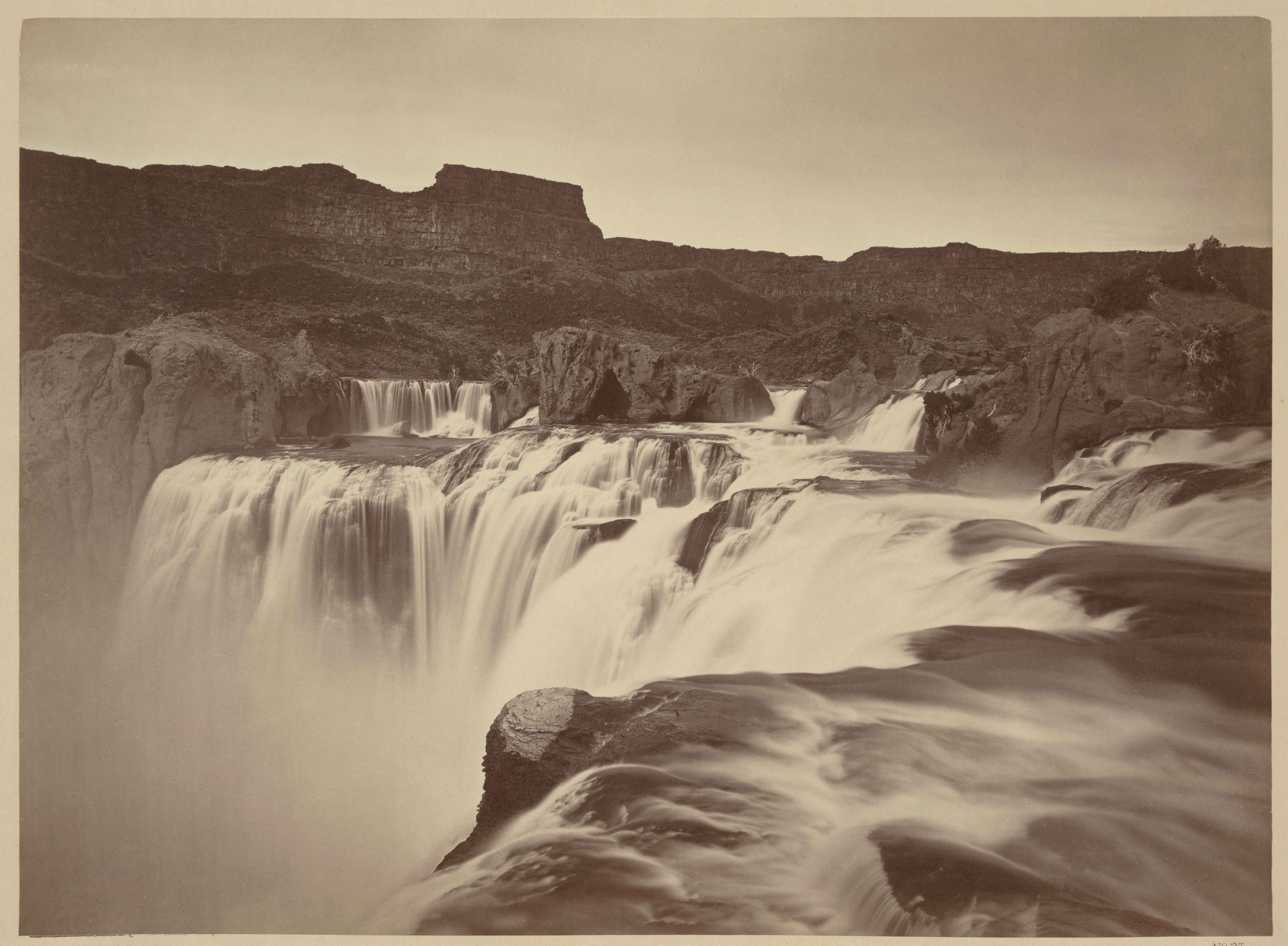 Timothy H. O’Sullivan (American, born Ireland, about 1840–1882), Shoshone Falls, Snake River, Idaho: View across the top of the Falls (Wheeler Survey) #23, 1874, albumen silver print. Bank of America Collection