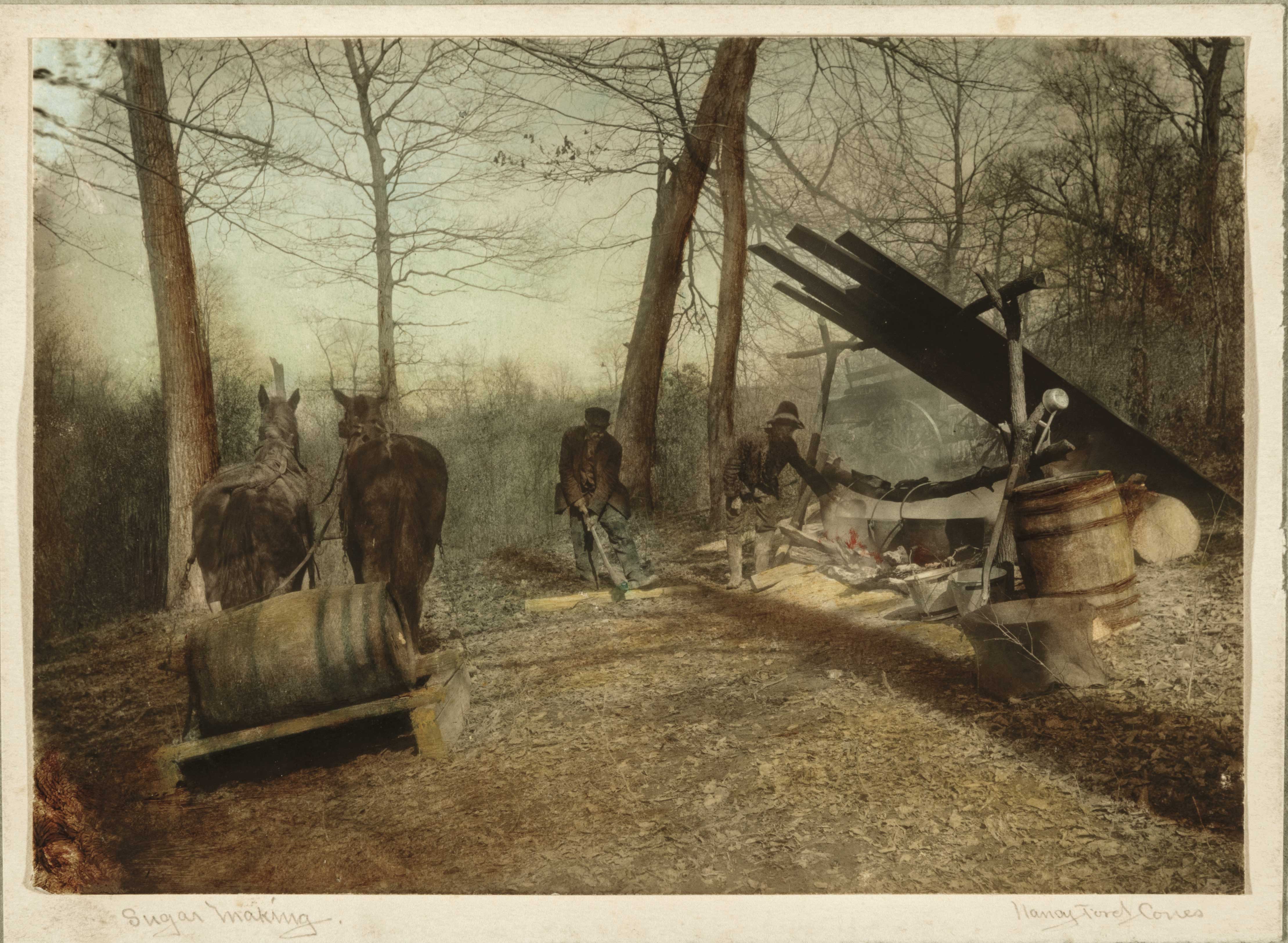 Nancy Ford Cones, (American, 1869–1962), Sugarmaking, 1920, hand-colored print. Collection of Randle and Cristina Egbert