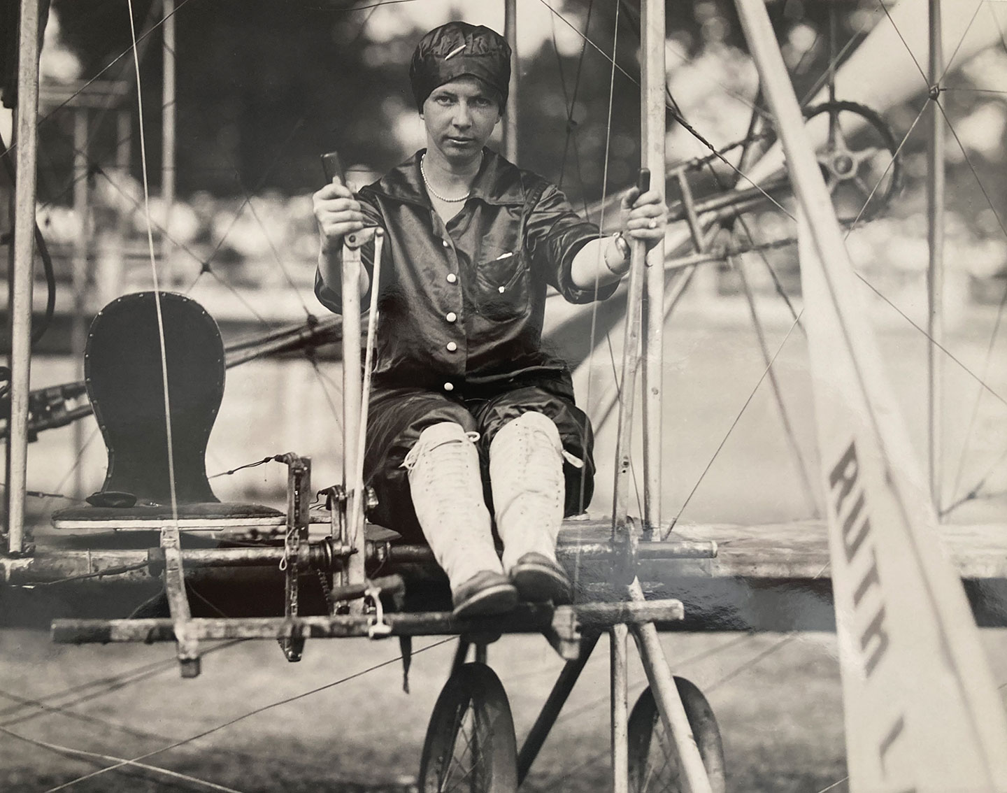 Figure 2. William Preston Mayfield (American, 1896–1974), Ruth Law in Her Wright Model B Biplane, 1915, gelatin silver print. Collection of Randle and Cristina Egbert